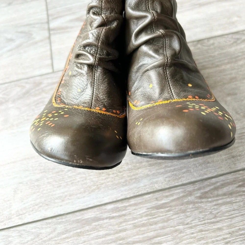 Roberto Vianni Brown Leather Printed Heeled Slouchy Ankle  Boots - Picture 15 of 15